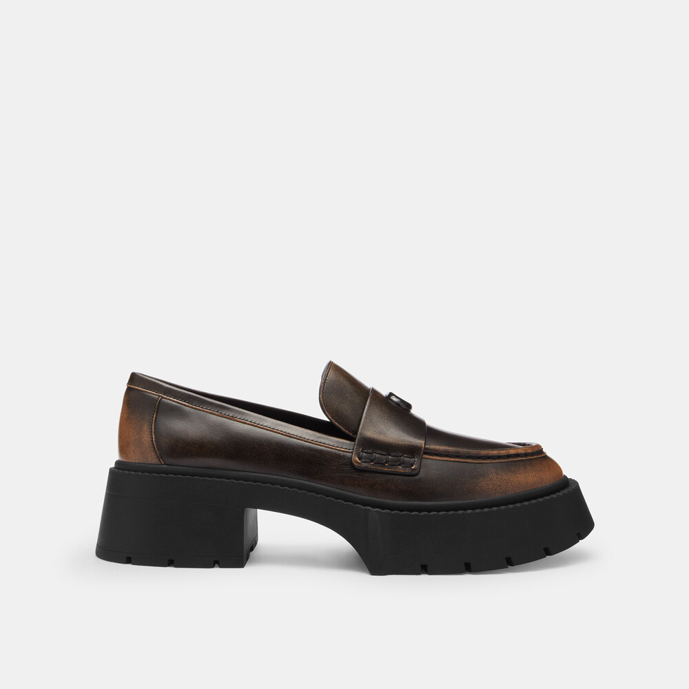 Coach Leah Platform Loafer In Loved Leather - Black