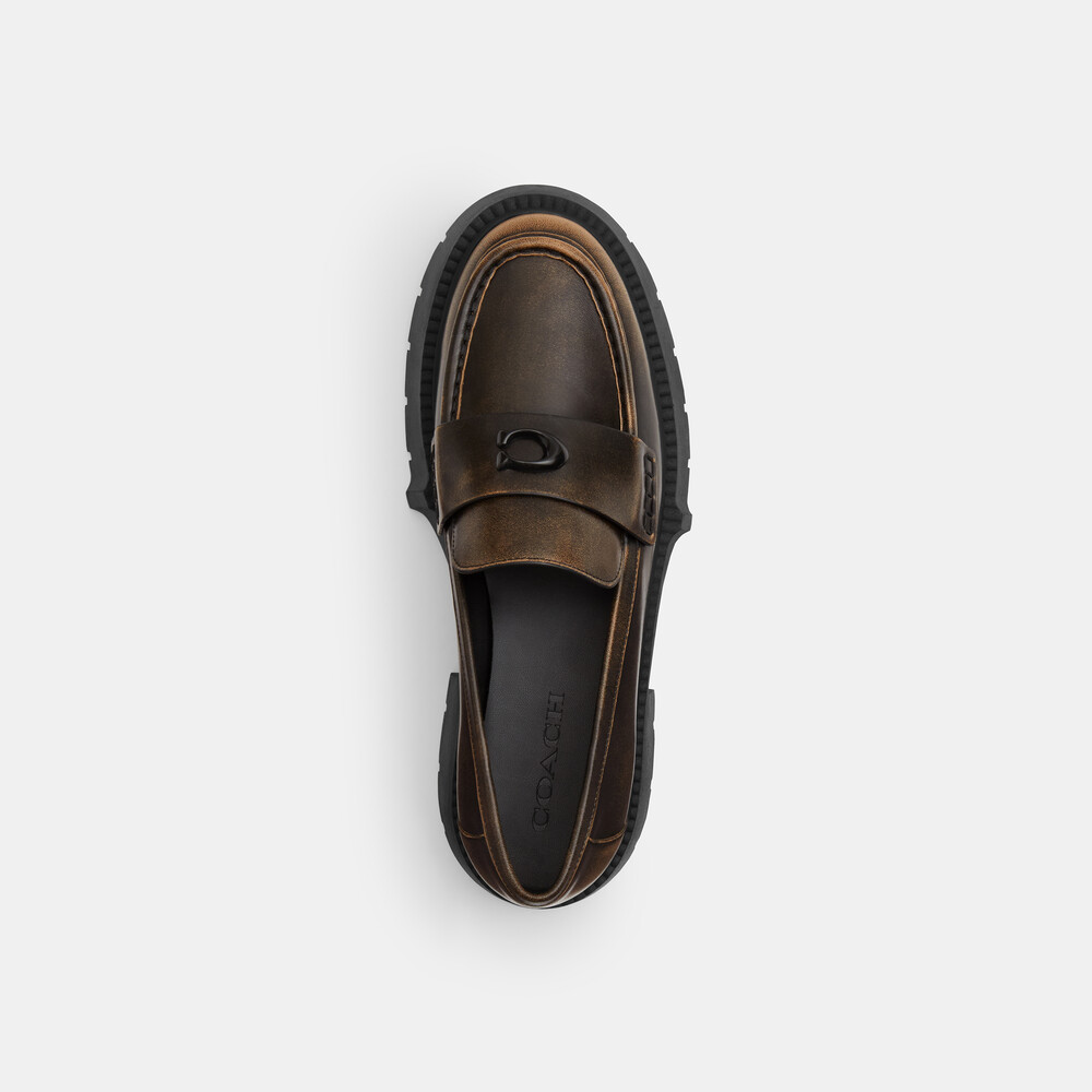 Coach Leah Platform Loafer In Loved Leather - Black