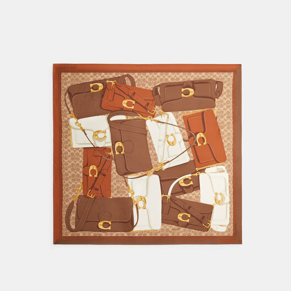 Coach tabby Bag Print Silk Square Scarf - Brown