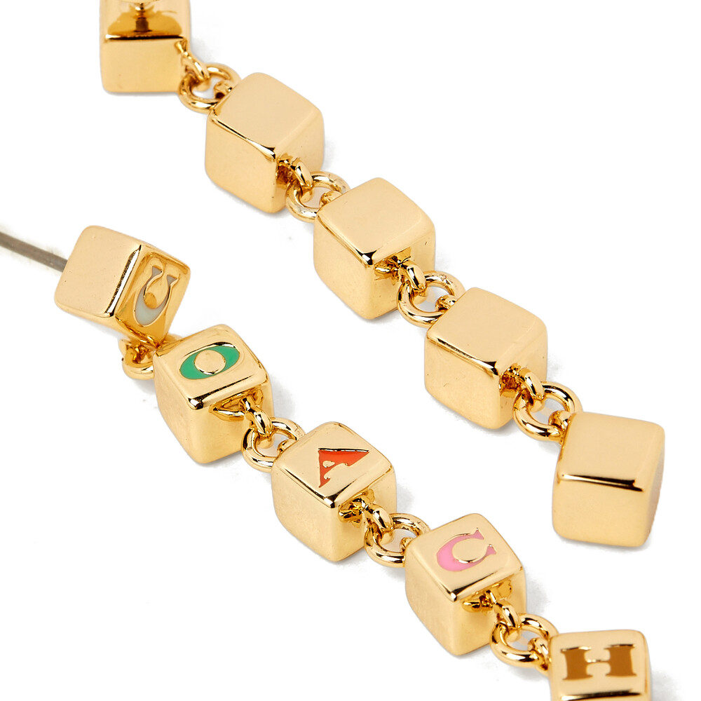 Coach Logo Cube Drop Earrings In Gold-plated Brass - Multi Colour