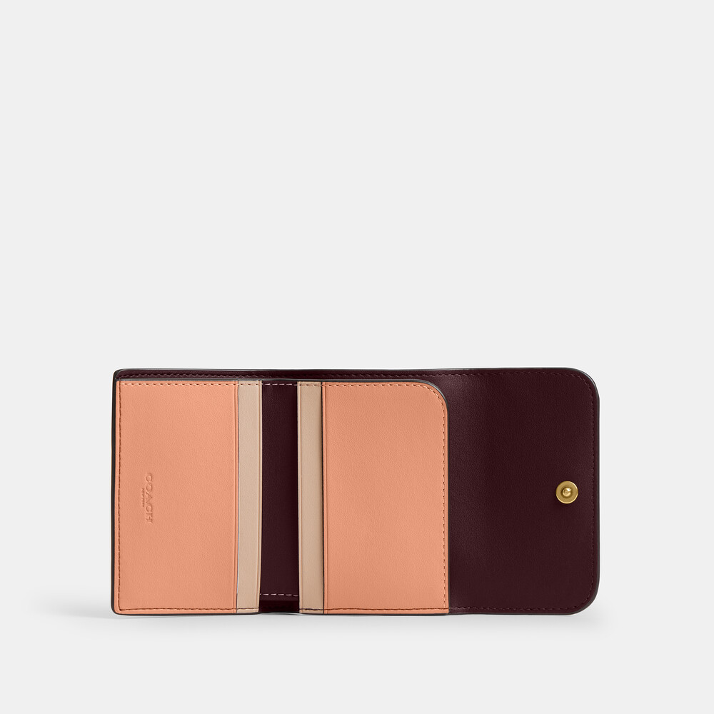 Coach Essential Card Holder Wallet In Colorblock - BURGUNDY