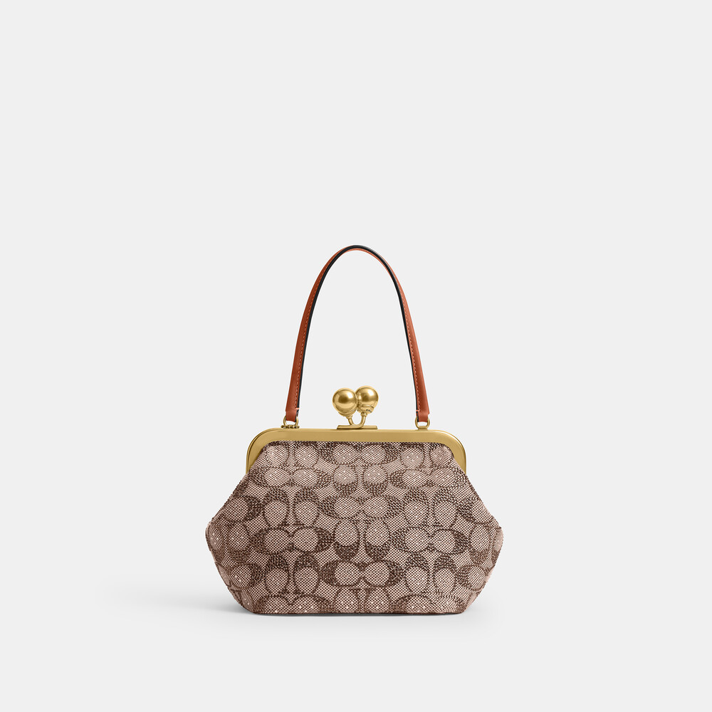 Coach Kisslock Frame Bag 16 In Crystal Signature Jacquard - Brown