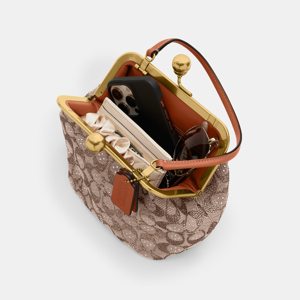 Coach Kisslock Frame Bag 16 In Crystal Signature Jacquard - Brown