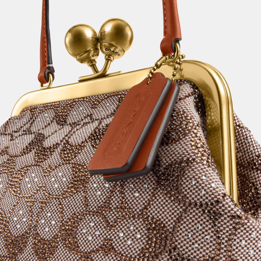 Coach Kisslock Frame Bag 16 In Crystal Signature Jacquard - Brown