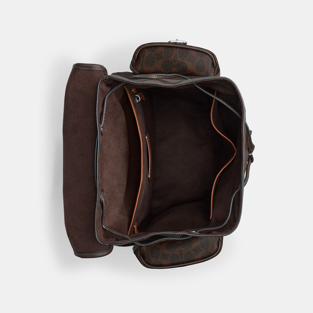 Coach Hitch Backpack In Signature Canvas - DARK BROWN