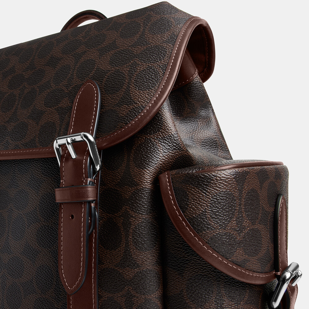 Coach Hitch Backpack In Signature Canvas - DARK BROWN