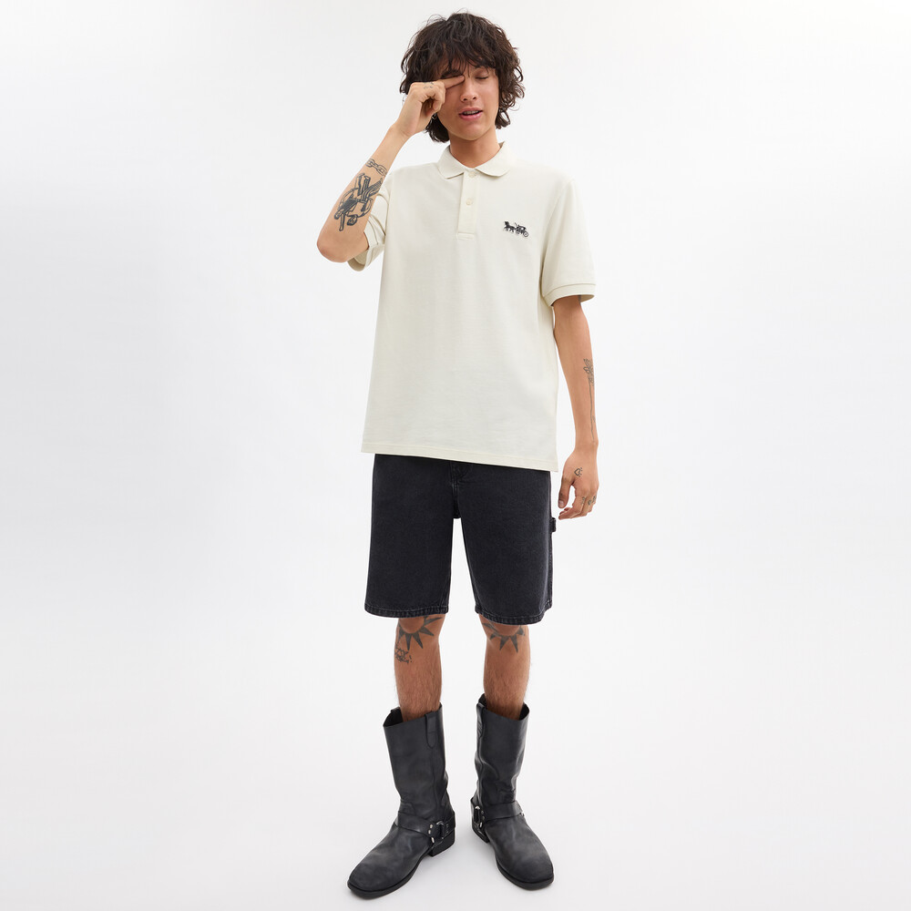 Coach Horse And Carriage Classic Polo In Organic Cotton - WHITE