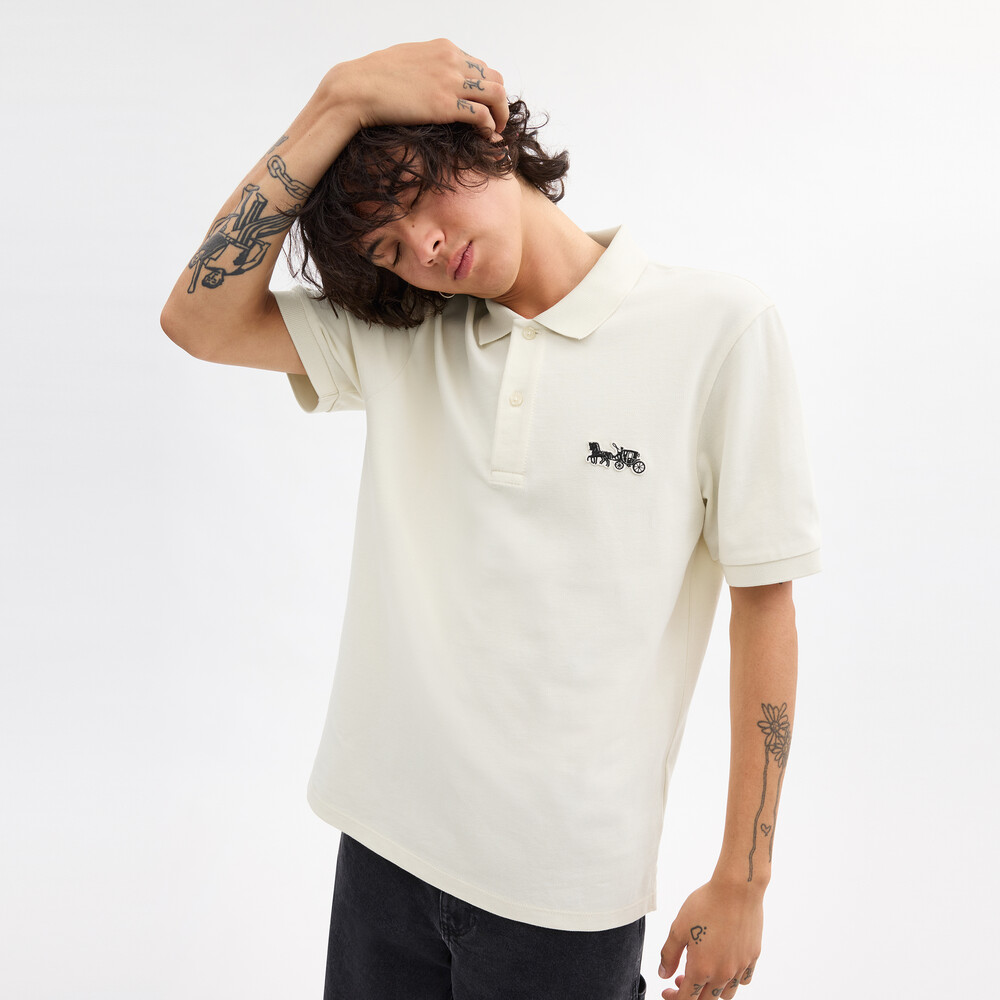 Coach Horse And Carriage Classic Polo In Organic Cotton - WHITE