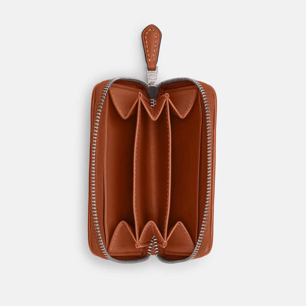 Coach Essential Small Zip Around Card Case In Crystal Signature Jacquard - Brown
