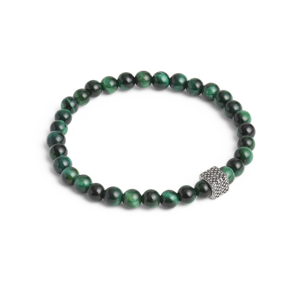 Coach Monogram Cube Tiger's Eye Beaded Bracelet In Sterling Silver - Green