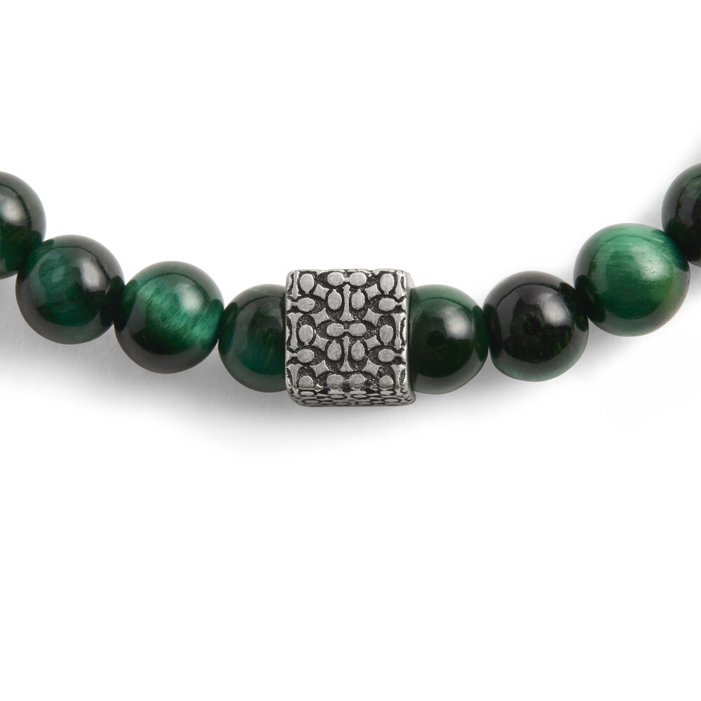 Coach Monogram Cube Tiger's Eye Beaded Bracelet In Sterling Silver - Green