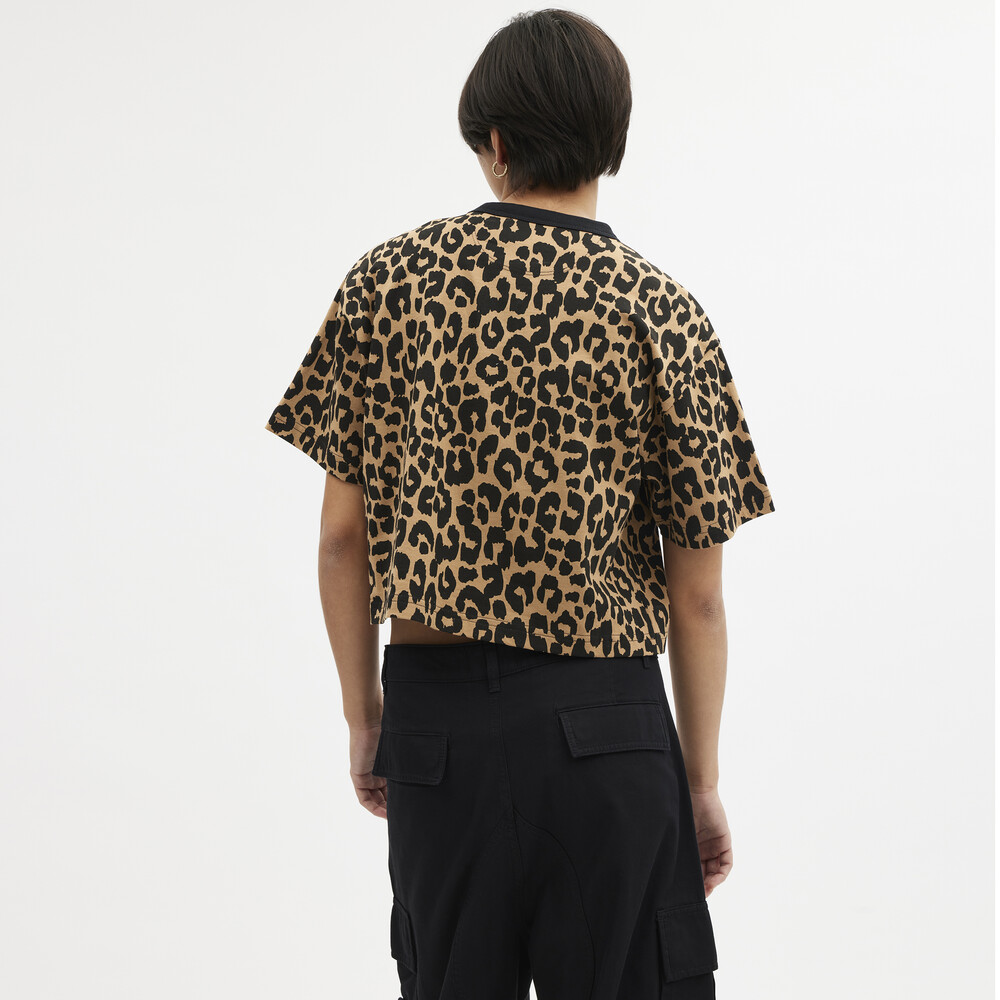 Coach Leopard Cursive Signature Cropped T-shirt - Brown