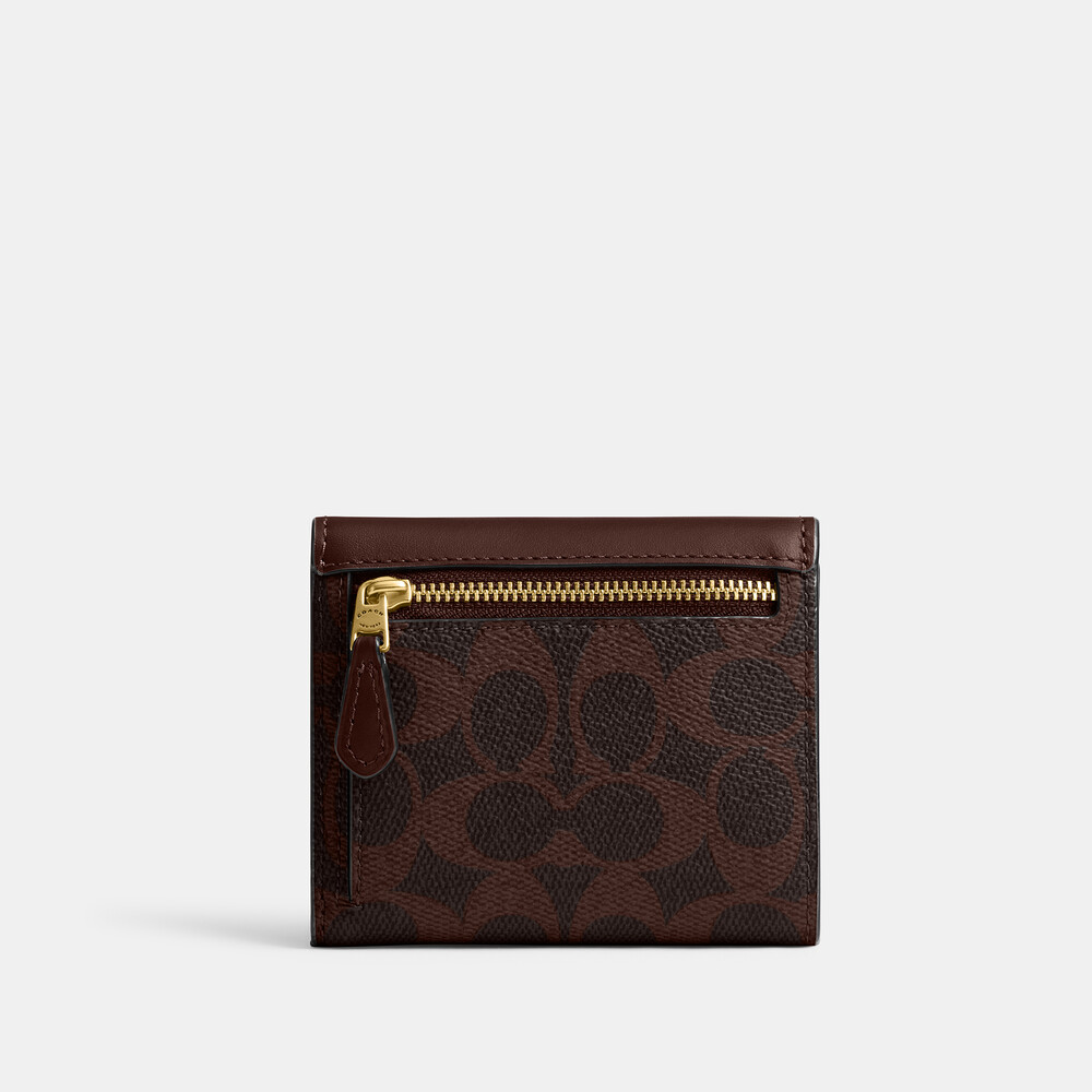Coach Mila Small Flap Wallet In Signature Canvas - DARK BROWN