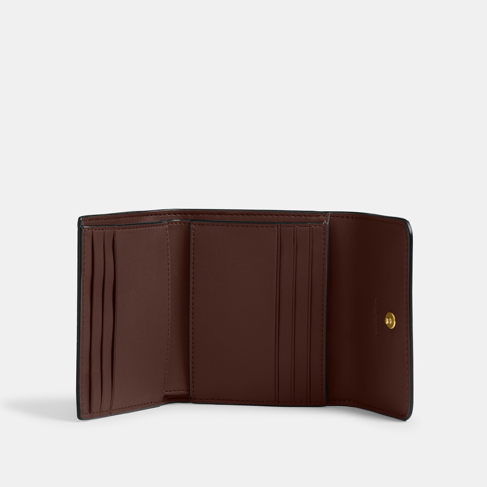 Coach Mila Small Flap Wallet In Signature Canvas - DARK BROWN