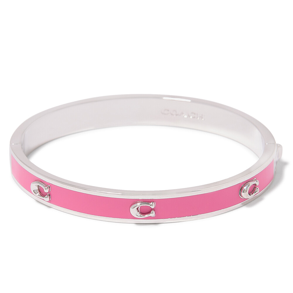 Coach Pegged C Enamel Hinged Bangle Bracelet - Pink