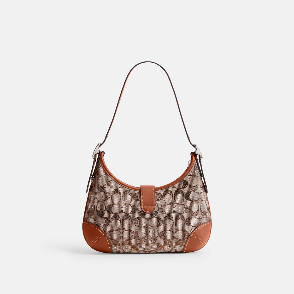 Coach Hamptons Hobo Bag In Crystal Signature Jacquard 26 - Brown