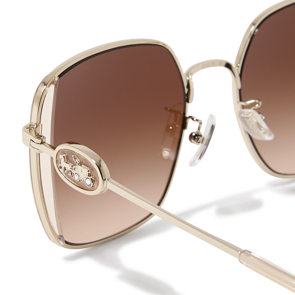 Coach Horse & Carriage Metal Oversized Square Sunglasses - Brown