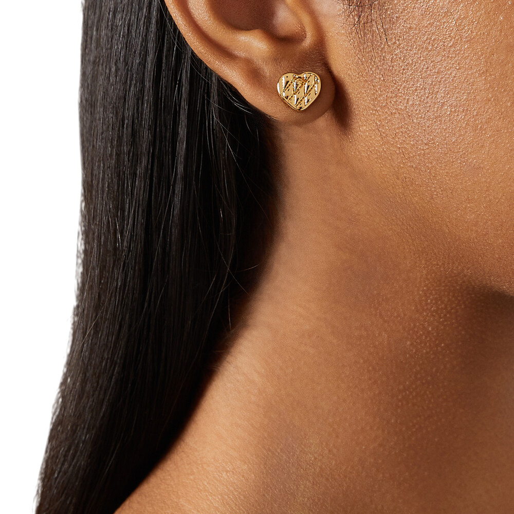 Coach Quilted Heart Stud Earrings In Gold-plated Brass - Gold