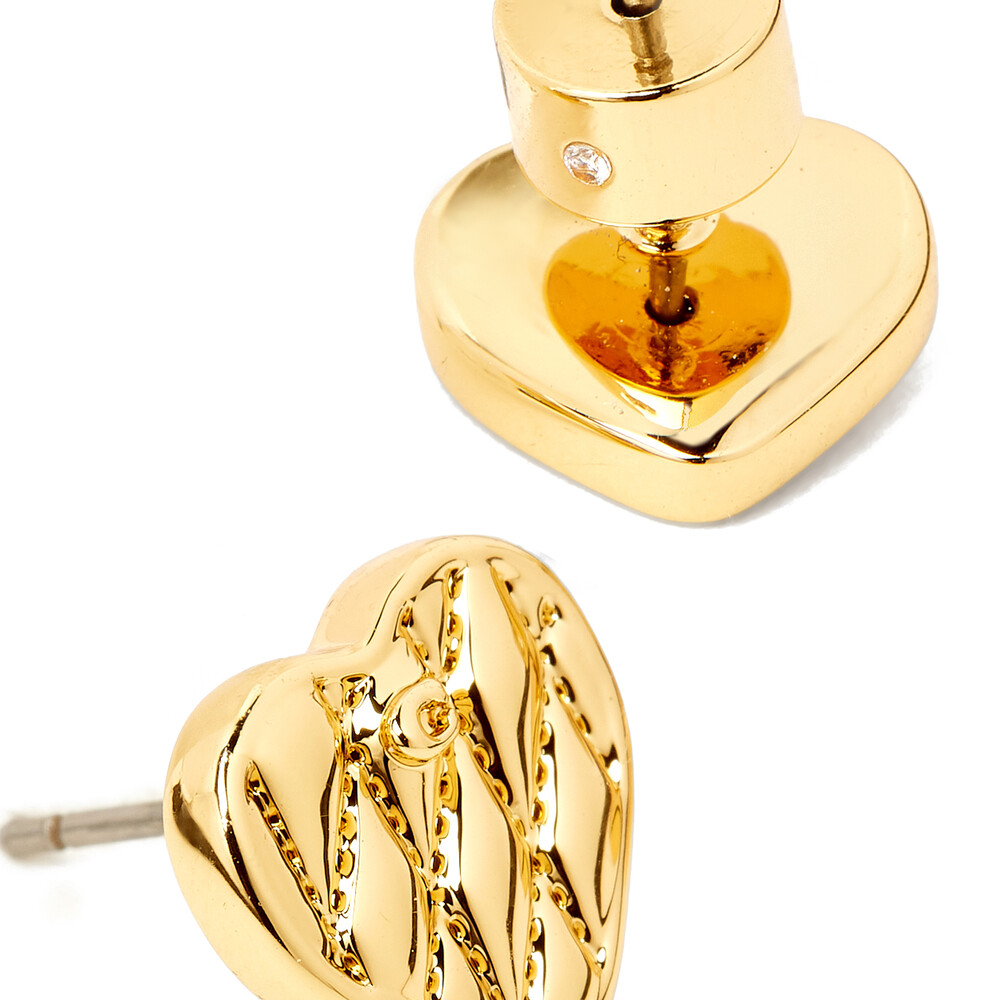 Coach Quilted Heart Stud Earrings In Gold-plated Brass - Gold