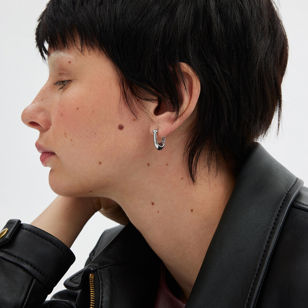 Coach Signature C Huggie Earrings In Metal - Silver