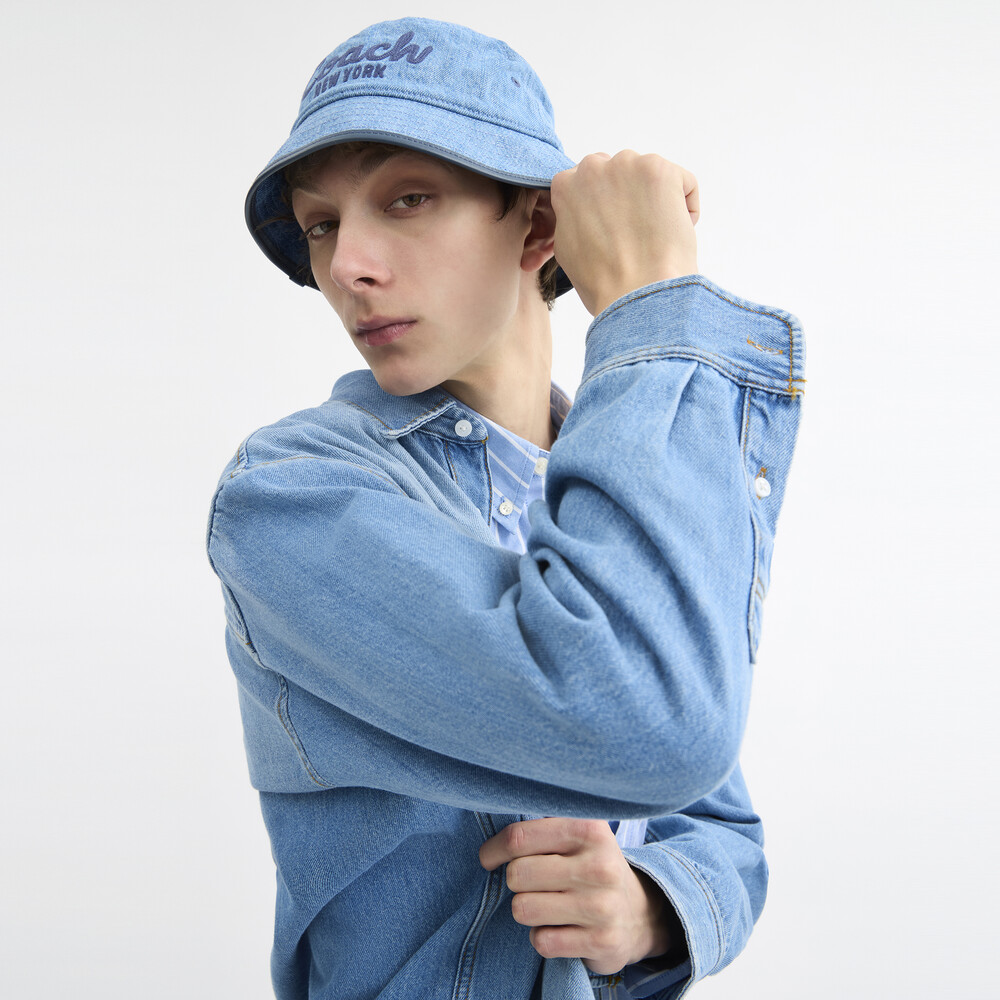 Coach Coach Embroidered Denim Bucket Hat - Blue