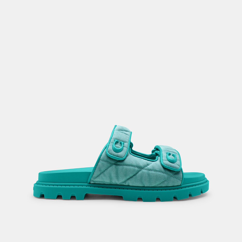 Coach Sculpted C Double Band Sandal With Quilting - Green