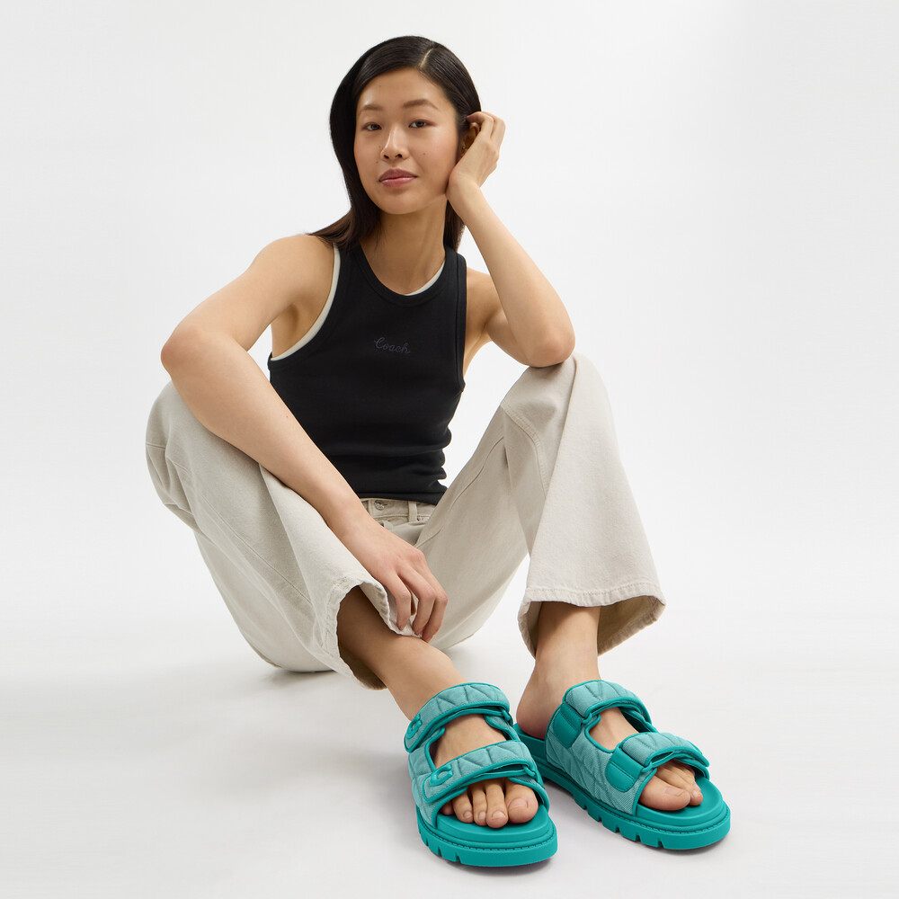 Coach Sculpted C Double Band Sandal With Quilting - Green