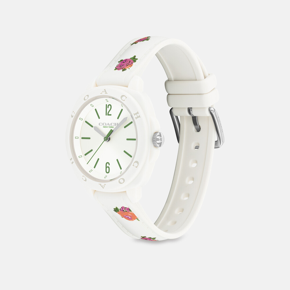 Coach Coach Kitt Chalk Resin Analog Watch With White Dial, 35.4mm - WHITE