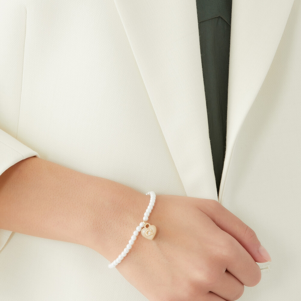Coach Signature Heart Charm Pearl Bracelet - WHITE