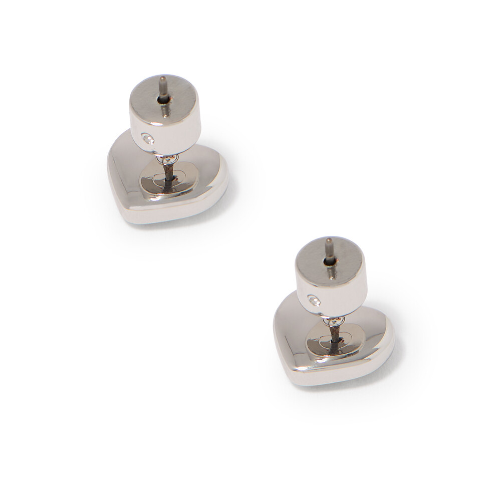 Coach Signature Quilted Heart Bag Stud Earrings, Brass & Titanium - Silver