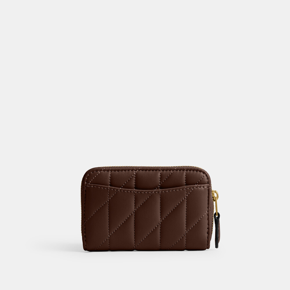 Coach Essential Small Zip Around Card Case With Pillow Quilting - DARK BROWN