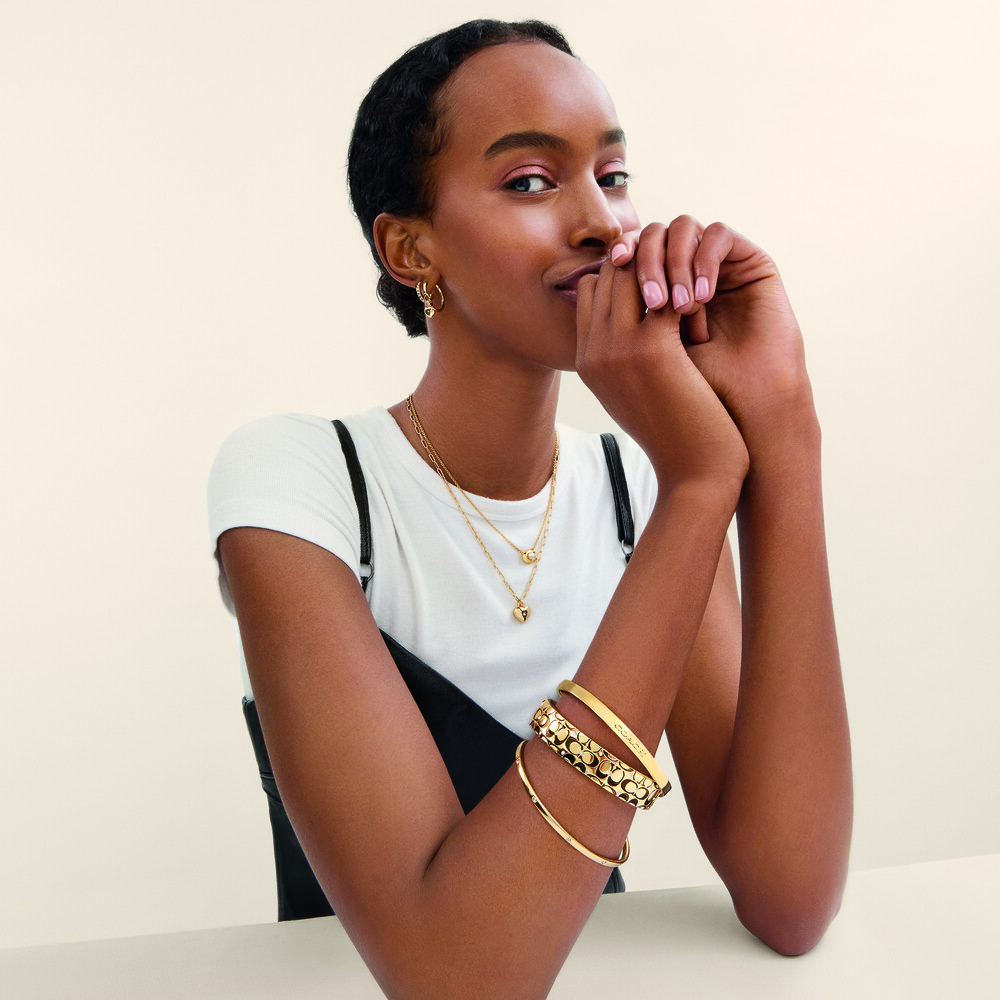Coach Quilted Signature Hinged Bangle - Gold