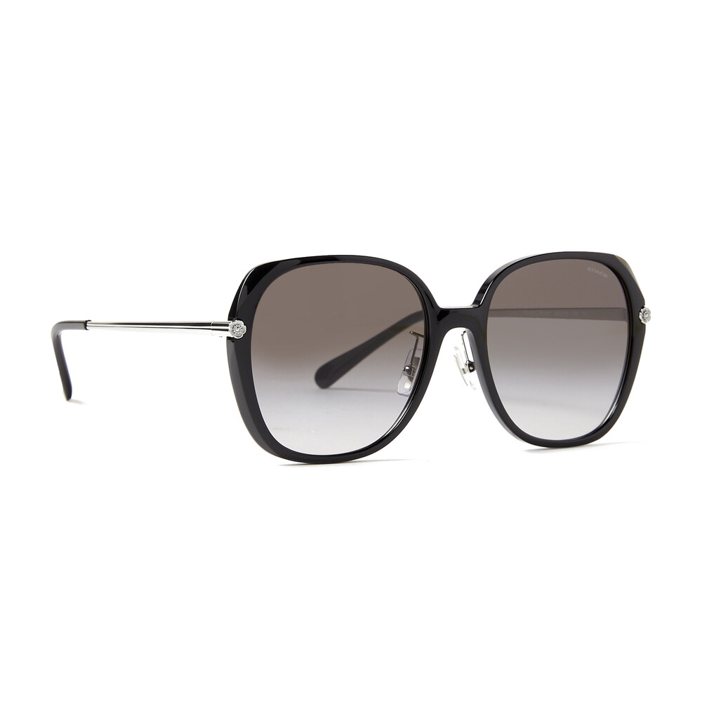 Coach Sculpted Tea Rose Round Sunglasses - Black