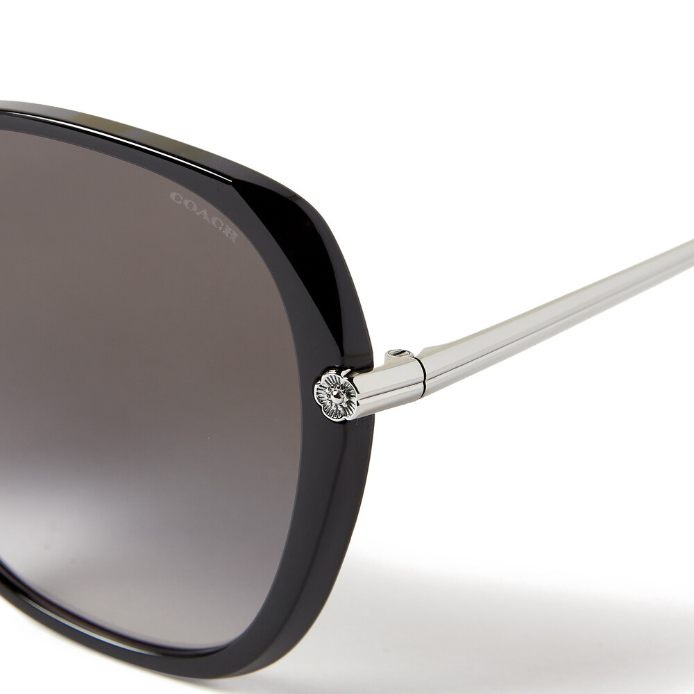 Coach Sculpted Tea Rose Round Sunglasses - Black
