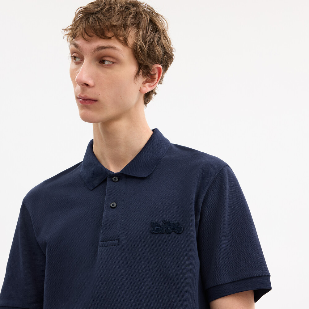 Coach Horse And Carriage Classic Polo In Organic Cotton - Navy