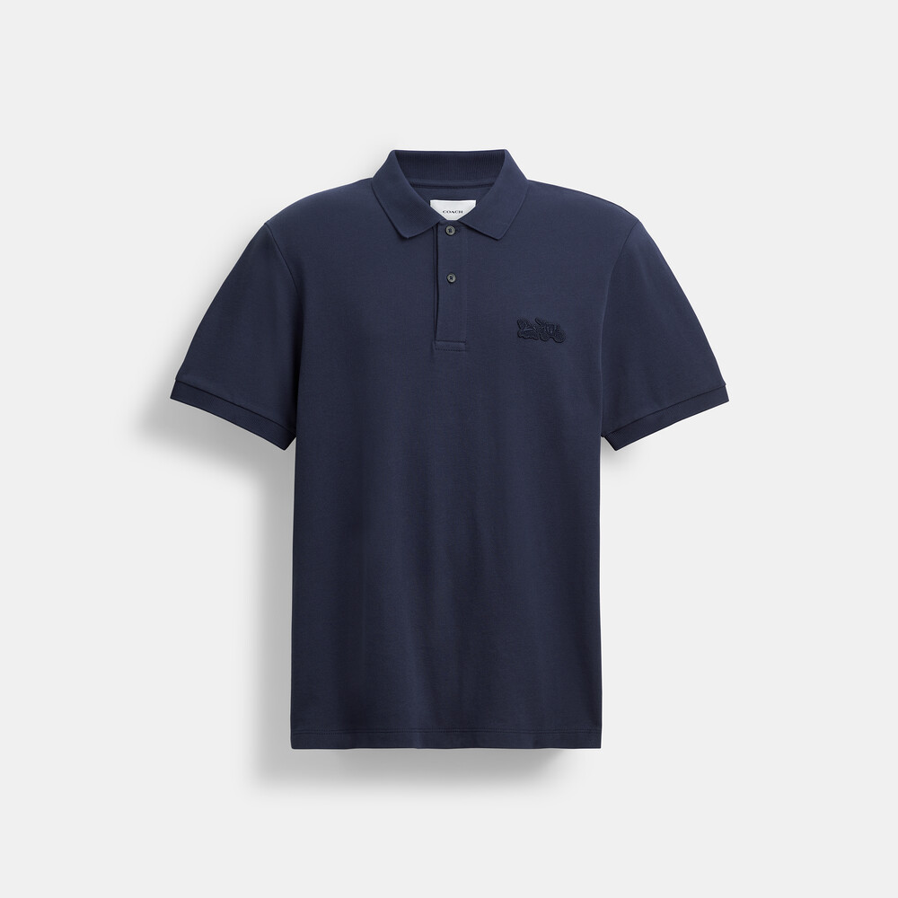 Coach Horse And Carriage Classic Polo In Organic Cotton - Navy