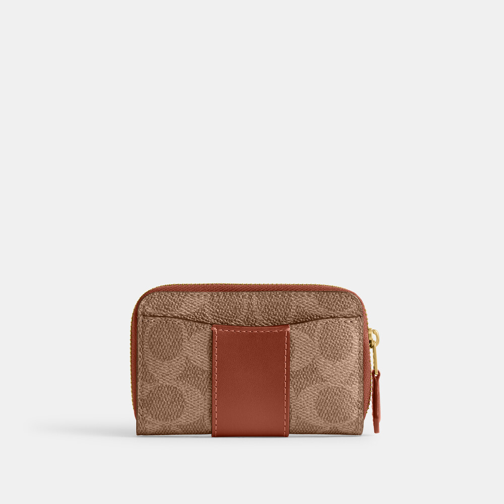Coach Essential Small Zip Around Card Case In Signature Canvas - Light/Pastel Brown