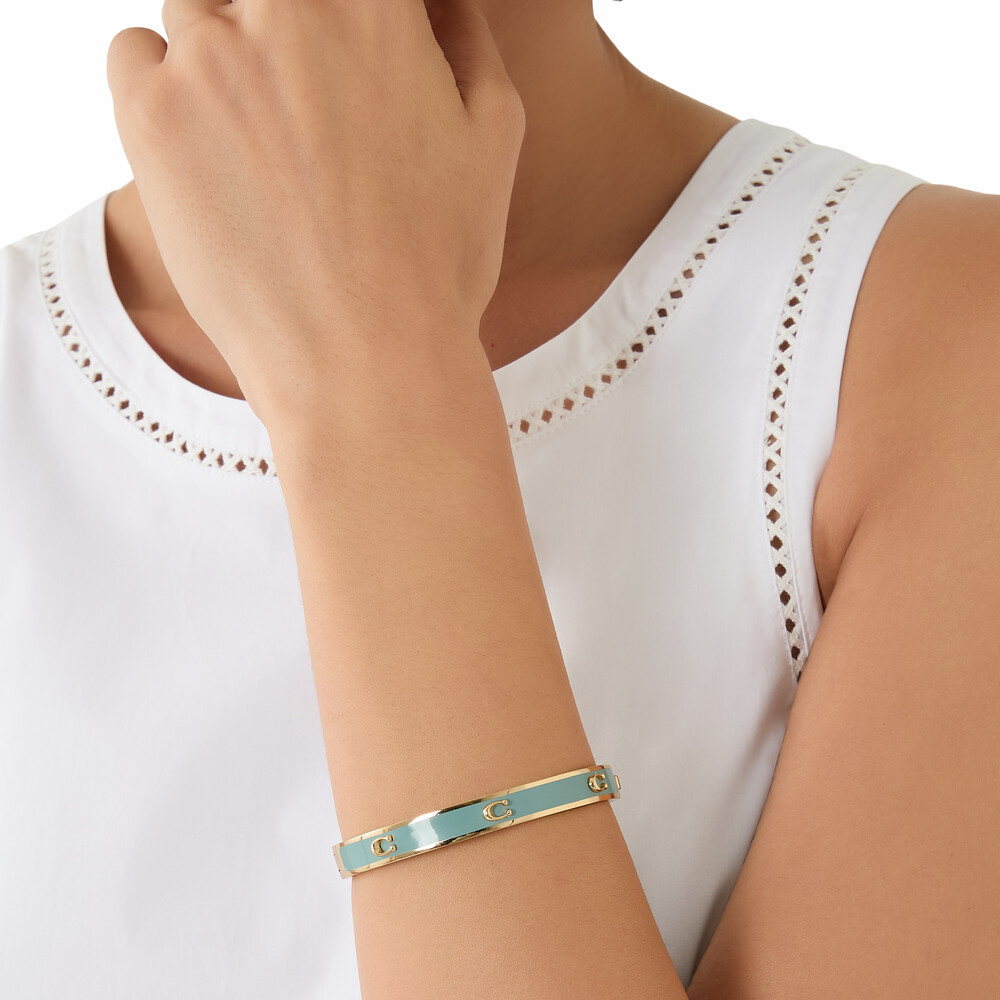 Coach Pegged C Enamel Hinged Bangle Bracelet - Blue